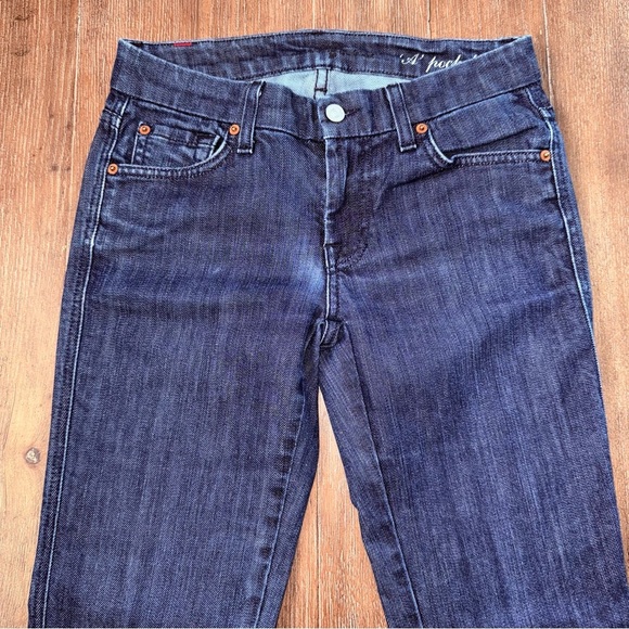 7 For All Mankind Bootcut Jeans Long Low Rise Western Cowgirl Dark Blue Wash - Picture 4 of 9